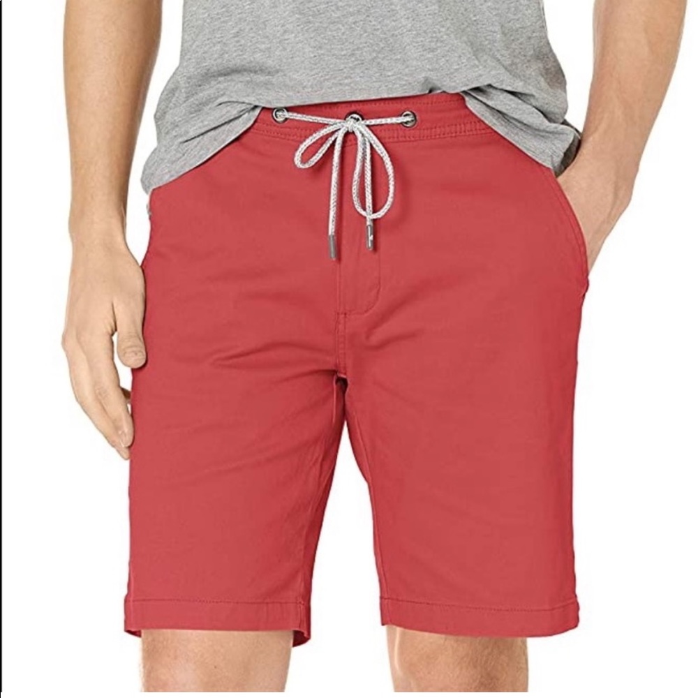 NWT Mens Caribbean Joe Brick Red Drawstring Chino Flat-Front Shorts